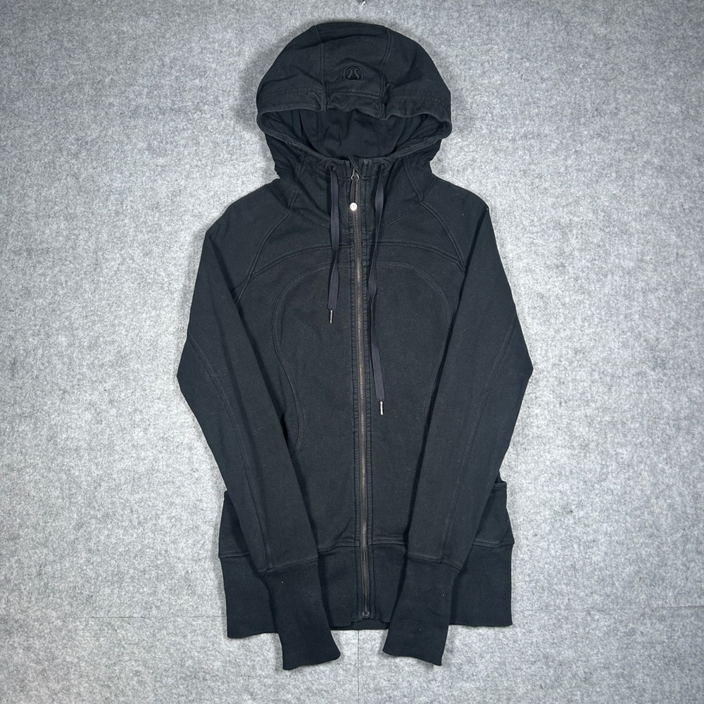Lululemon Athletica jacket Womens 8 Black Scuba Full Zip Gym Hooded thumb holes